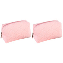 2Pcs Pink Zipper Design Pencil Bag Large Capacity Stationery Organizer