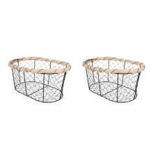 2Pcs Black Iron Wire Kitchen Basket for Bread Fruit Vegetable