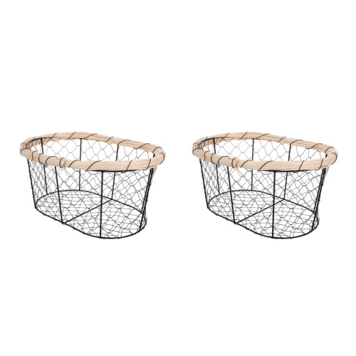 2Pcs Black Iron Wire Kitchen Basket for Bread Fruit Vegetable