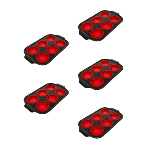 5Pcs Red 6-Cup Muffin Pan Silicone Non-Stick Baking Mold for Kitchen