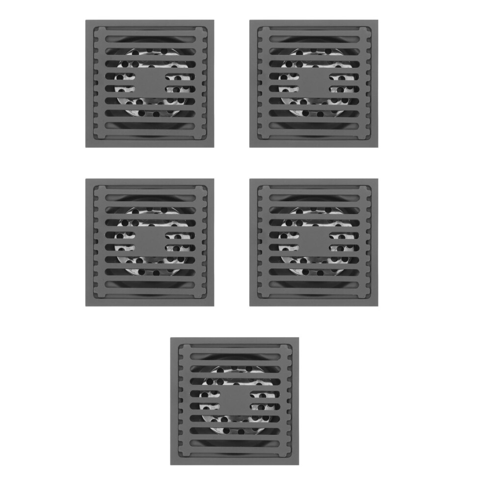 5Pcs Dark Grey Square Shower Floor Drain 304 Stainless Steel Anti-Odor 3703108409160