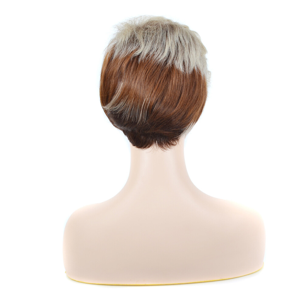 Ohphcall Unisex White,Brown 1Pc Short Curly Wig Brown White High Temperature Fiber With Bang