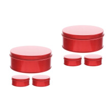 6Pcs Red Round Tin Boxes for Candy Cookies Snacks Tinplate Storage Set