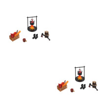 2Sets Mini Dollhouse Bbq Resin Bonfire and Wood Stove Pretend Play Set
