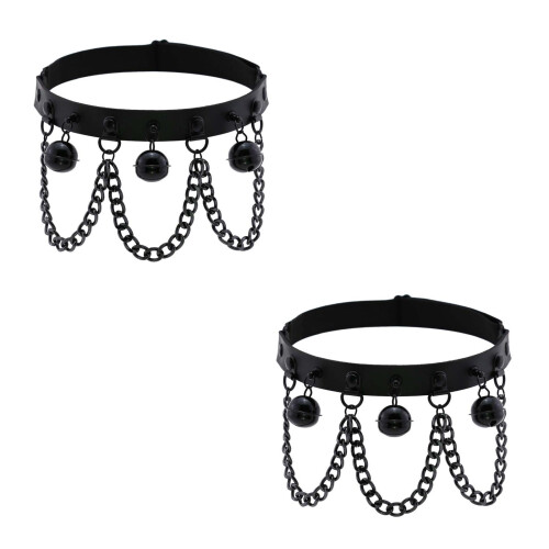 2Pcs Durable PU Punk Style Leg Rings Black Chain Loops