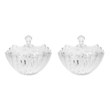 2Pcs Embossed Glass Candy and Jewelry Jars with Lid Clear Containers
