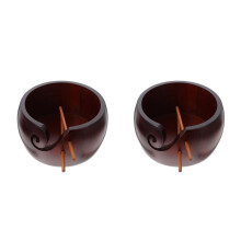 2Sets Brown Wooden Yarn Bowls Retro Round Storage Bowls for Knitting