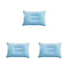 3Pcs Blue Inflatable Travel Pillow Plush PVC Outdoor Rest Comfort