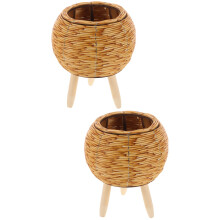 2Pcs Multi-Color Basket Planters for Indoor Plants Woven Plastic Wood
