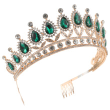 1Pc Green Alloy Crown with Comb Rhinestone Bridal Hair Accessory
