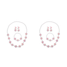 2Sets Girls' Jewelry Set Pink Resin Floral Necklace Bracelet Earrings