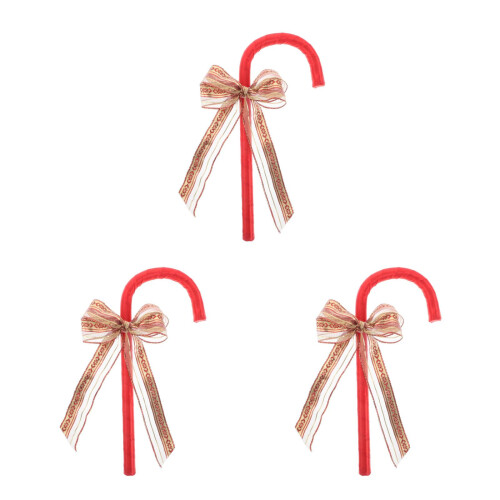 3Pcs Red Plastic Bow Costume Walking Stick Cane Prop for Roleplay