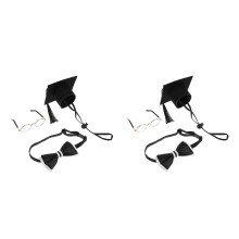 2Sets Graduation Pet Costume Set with Bow Tie and Mini Caps in Black