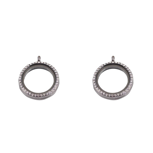2Pcs Grey Rhinestone DIY Crystal Pendant Living Memory Locket 2