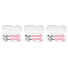 3Sets Safe Kids Fork Spoon Set Pink Stainless Steel Baby Tableware