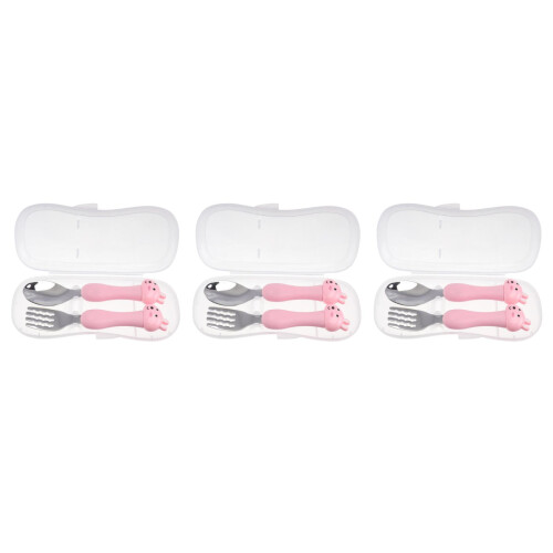 3Ensembles Couverts Bébé Rose Robustesse Animaux Rigolos