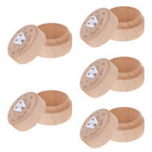 5Pcs Brown Wooden Toddler Tooth Box Portable Kids Teeth Keepsake Case