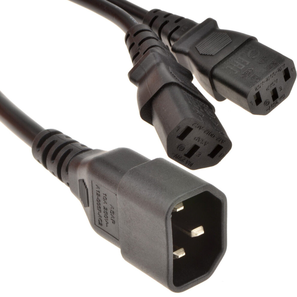 IEC Mains Splitter Cable C14 Plug to 2 x C13 Socket (1m+0.8m) 1mm Y Lead 1m