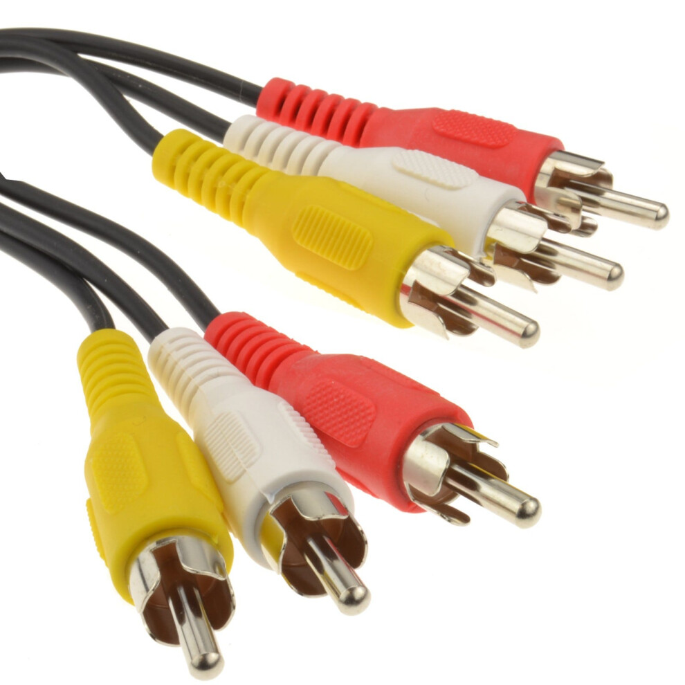 Kenable Triple Rca Phono Plugs To Plugs Composite & Audio Cable Lead 1M