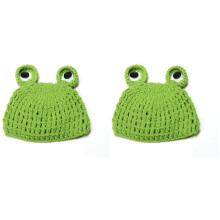 2Stk Baby Foto Requisiten Grüne Gehäkelte Wollmütze Handgemacht