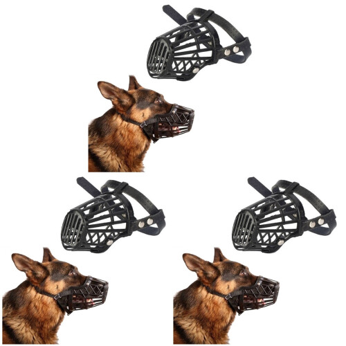 3Pcs Pet Dog Muzzle Basket Plastic Anti-Bark Chew Adjustable Black