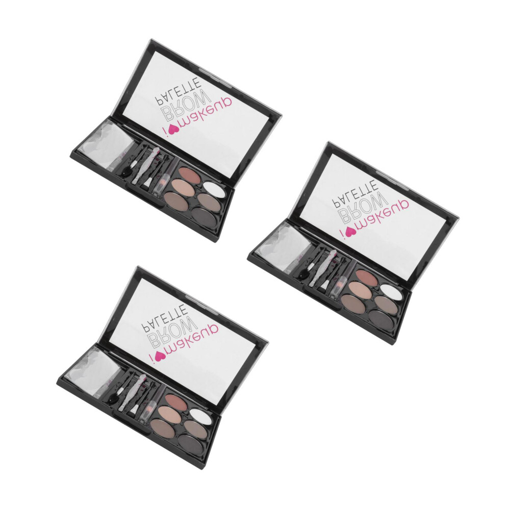 Happyyami 3Sets Assorted Color Eyebrow Powder Kit Durable Makeup Brow Brush Tool