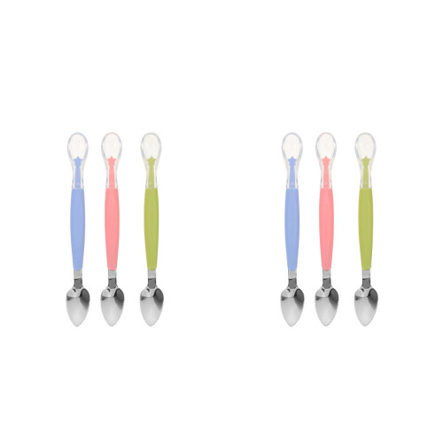 6Pièces Cuillères Bébé Grattage & Pâtée Silicone Acier