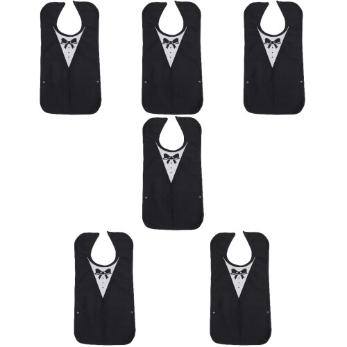 6Pcs Polyester Bib for Adults Adjustable Durable Saliva Pocket Black