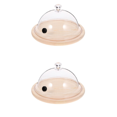 2Pcs Transparent Plastic Dome for Cake Food Display with Wood Base