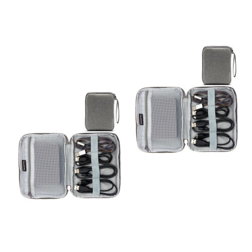 2Pcs Durable Grey USB Cable Organizer Portable Hard Disk Storage Bag