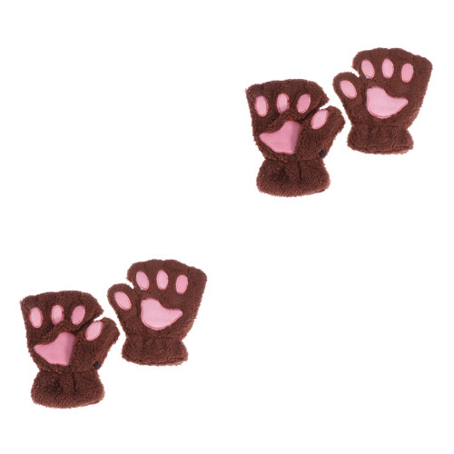 4Stk Kinder Halbfinger Warm Plüsch Katzpfote