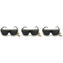 3Stk Leichte Schwarze Partybrille Mit Goldkette Für Karneval Maske
