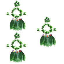 15Stk Hula Gras Rock Grün Mit Schmuckset Kopfband Für Strandparty