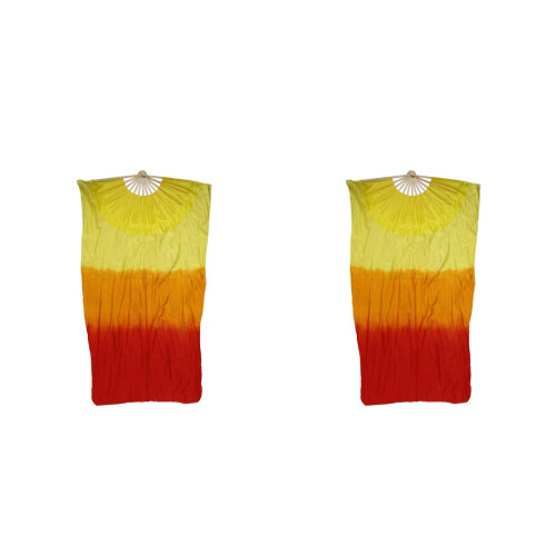 2Pcs Double-Sided Folding Dance Fans with Bamboo and Silk Multicolor