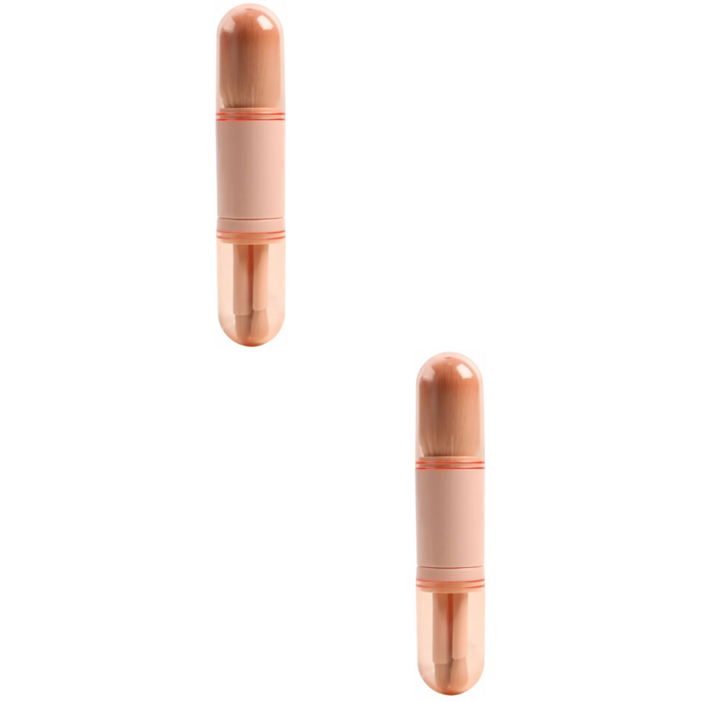 Villcase Pink 2Pcs Portable Makeup Brushes 4-In-1 Cosmetics Brushes For Women