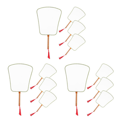 12Pcs Blank White Silk Round Fan Bamboo Craft for Summer DIY Projects