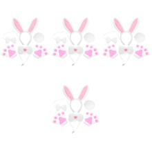 4Sets White Rabbit Ear Headband Set with Tail Bowtie Plush for Cosplay