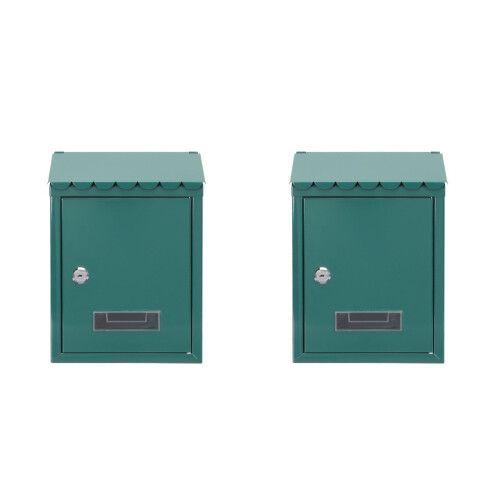 2Pcs Green Iron Wall Mount Mailbox Durable Locking Outdoor Letter Box