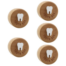 5Pcs Wooden Baby Tooth Case Kids Keepsake Box Hair Storage Light Brown