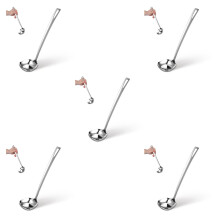 5Pcs Kitchen Cooking Silver Stainless Steel Square Soup Ladle Set
