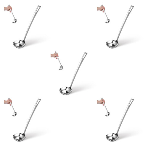 5Pcs Kitchen Cooking Silver Stainless Steel Square Soup Ladle Set