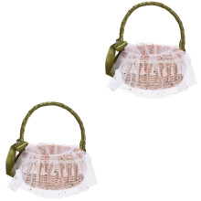 2Pcs Woven Flower Storage Basket Handheld Wicker Basket Multi-Color