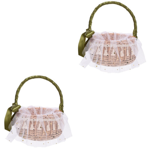 2Pcs Woven Flower Storage Basket Handheld Wicker Basket Multi-Color