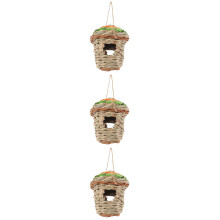 3Pcs Hanging Hummingbird Nests Natural Straw Woven Beige Bird Houses