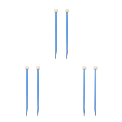 3Pairs Blue Double-Head Maple Drum Mallets Felt Head for Timpani