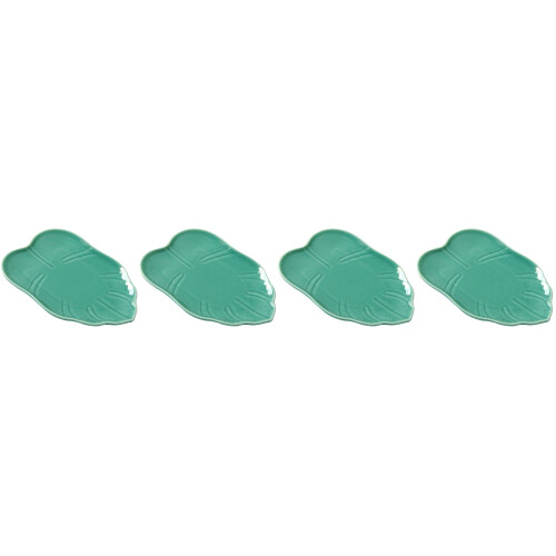 4Pcs Blue Ceramic Leaf Shaped Food Serving Plates for Parties