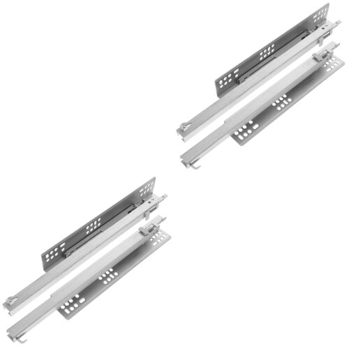 4Pcs Full Extension Silver Drawer Slides Soft Close Heavy Duty Rails
