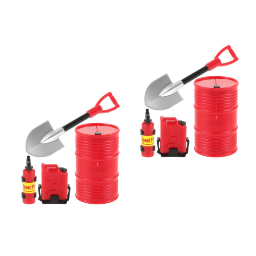 2Sets Rc Car Accessories Plastic Mini Fire Extinguisher Oil Drum Spade