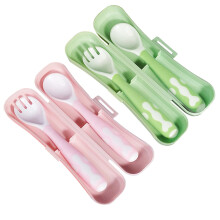1Set Baby Feeding Spoon Fork Durable PP Material Bendable 360 Green