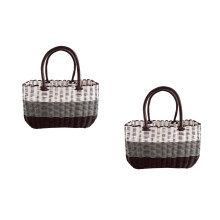 2St Handgeweven Plastic Strandtas Veelzijdige Strand- En Picknickmand